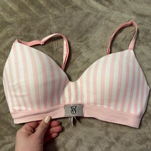 PINK Victoria's Secret Striped Bra - Pink and White